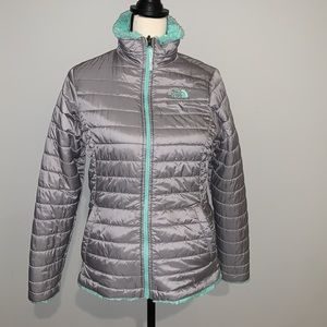 The North Face Reversible Mossbud Metallic Silver Girl’s Jacket Sz. XL